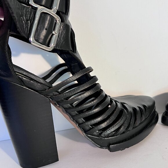 Jeffrey Campbell Havana Last Leather Black Fisherman Huarache Heels sz 9 - Picture 5 of 13